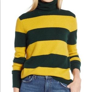Green & Yellow Striped Turtleneck Sweater